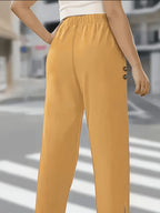 Solid Color Elegant Ankle Pants with Buttoned Pockets, Featuring a Slit Cuff Design for Added Dynamism, Suitable for Daily Outings or Commuting - Yellow