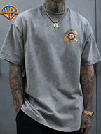 Warner Bros Official Vintage Magic Props Collection Print Washed Distressed T-Shirt, Men's 100% Pure Fabric, Casual and Comfortable Style, Loose Fit Breathable Short Sleeve Men's Casual Top, Distressed Washed Loose Fit - Grey