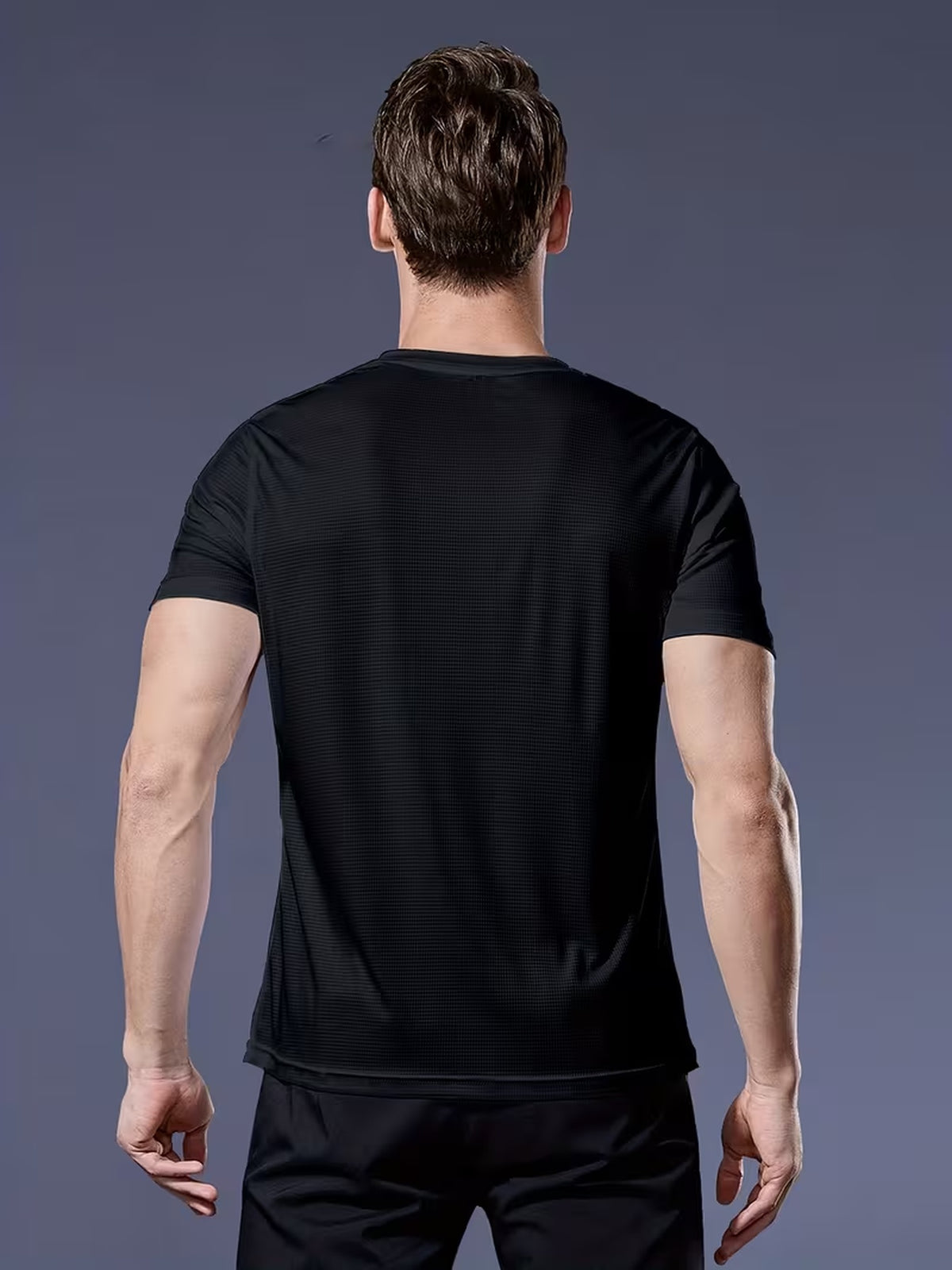 Men's Solid Color T-Shirt, High-Stretch Breathable Lightweight Quick-Dry Casual Crew Neck Base Layer Top, Versatile for Sports, Outdoors, and Daily Wear. A Genuine, High-Quality, Premium Gift for Holidays - Black