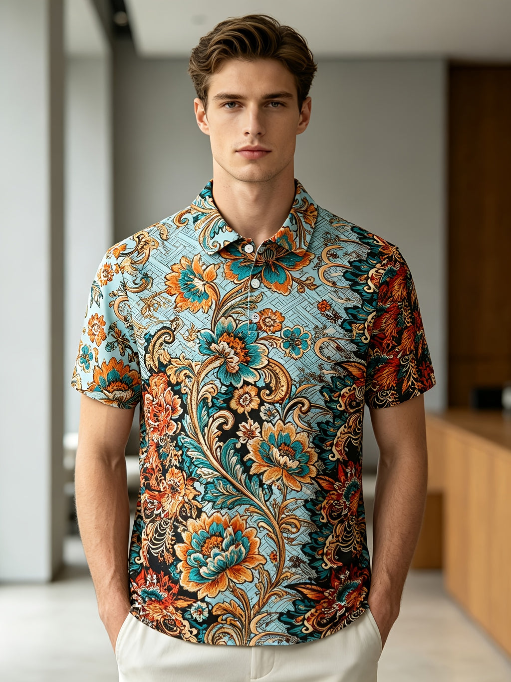 Digital Print - New Short Sleeve Polo Collar Men'S Digital Print All-Over Design Cool Summer Men'S Top [Print Design-Not Textured] - Multicolor A