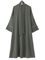 1pc Fashion Pullover Abaya, Simple Style Dress with Middle Eastern Muslim Conservative Belt - olive drab