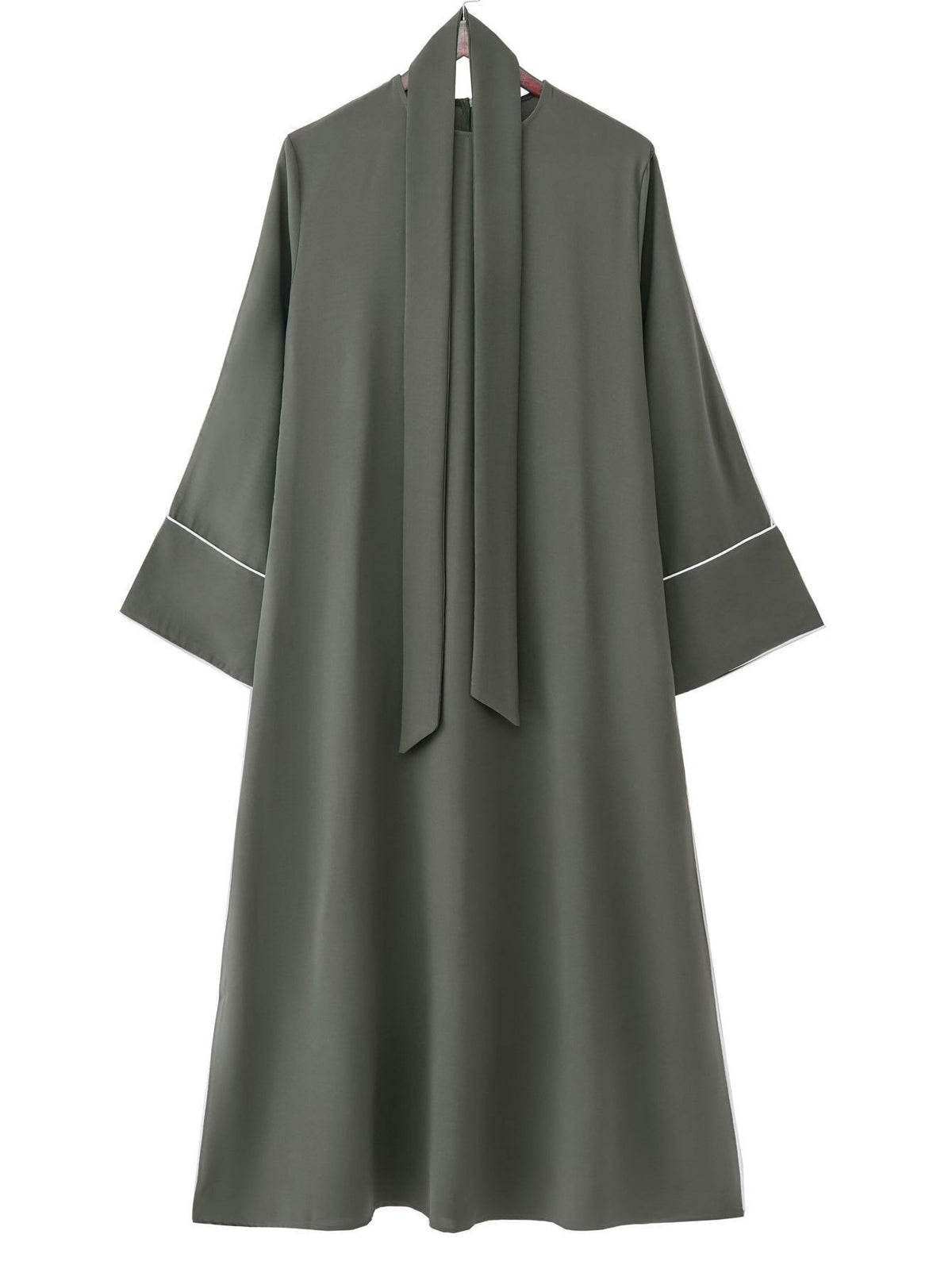 1pc Fashion Pullover Abaya, Simple Style Dress with Middle Eastern Muslim Conservative Belt - olive drab
