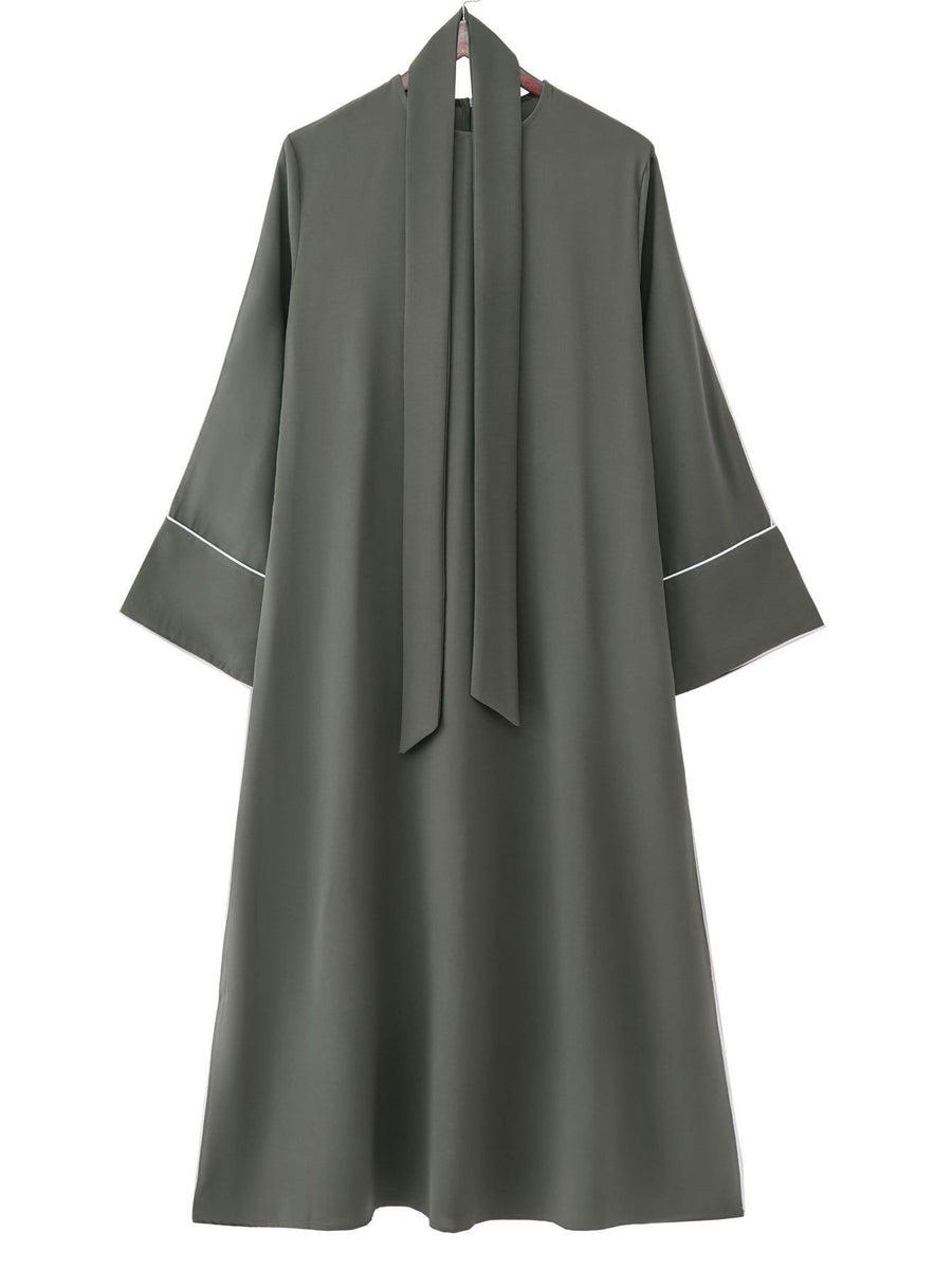 1pc Fashion Pullover Abaya, Simple Style Dress with Middle Eastern Muslim Conservative Belt - olive drab
