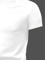 Men's Solid Color Casual Comfortable Mid-Neck Short-Sleeve T-Shirt for Spring, Summer, and Autumn, Suitable for Casual Outings, Holidays, Daily Wear, and Other Occasions, Versatile Base Layer Tee, 100% Polyester, Machine Washable, Not Dry Cleanable. - White