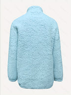 Women's Casual Fashion Pullover Zip-Up Long Sleeve Top - Light Blue