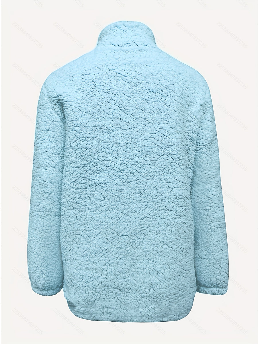 Women's Casual Fashion Pullover Zip-Up Long Sleeve Top - Light Blue