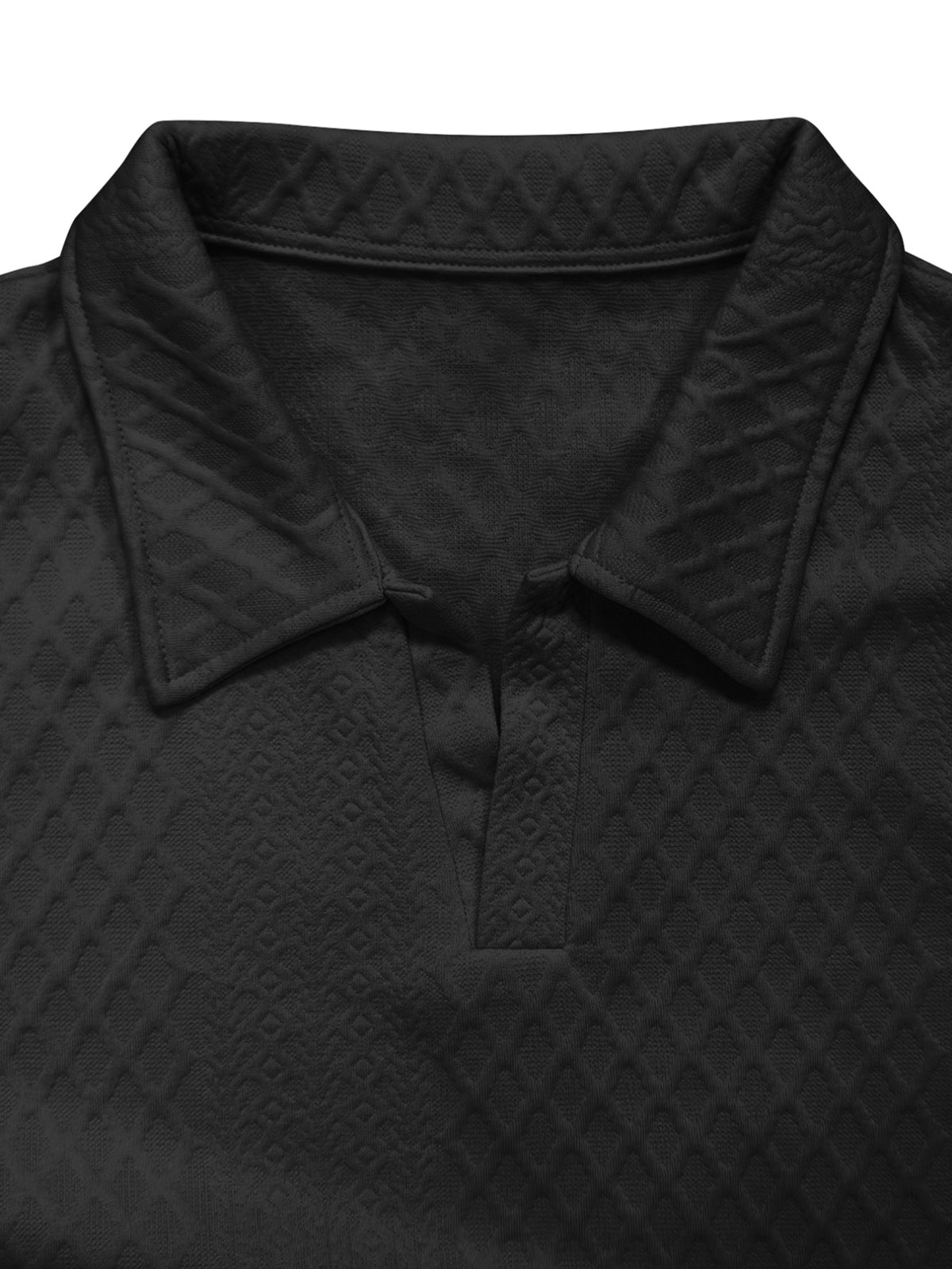 Versatile and Practical Men's Diamond-pattern Long-sleeve Polo Pullover with Lapel Collar, European and American Style, Suitable for Commuting and Outings (texture May Vary) - Black