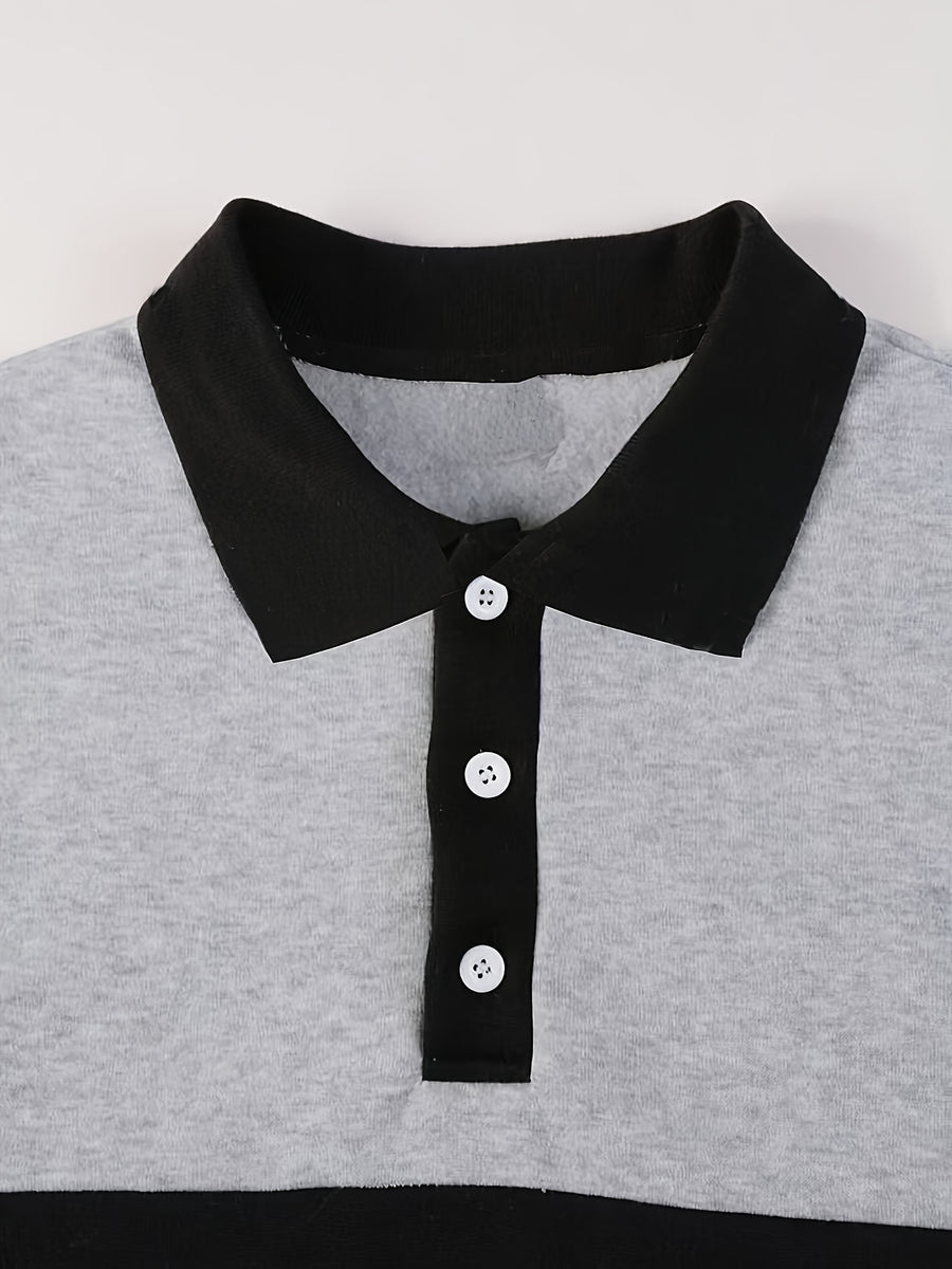 Men'S Casual POLO Shirt with Color Block Design | Button Collar, Loose Fit, Machine Washable, Ideal for Leisure and Gifts - Light Grey