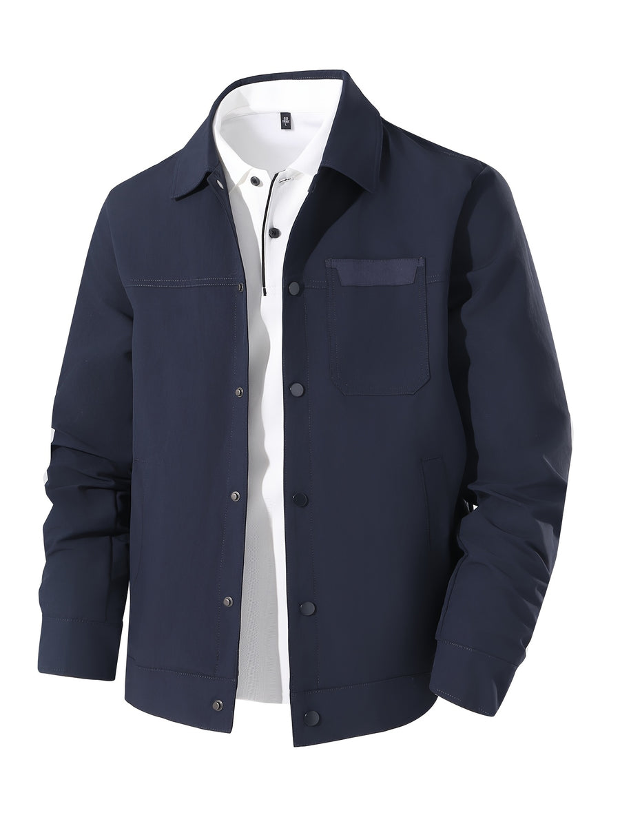 Spring New Lapel Button- Men'S Jacket, Durable And Thin Business Casual Wear, Versatile Long-Sleeve Men'S Top MD12601 - Navy Color
