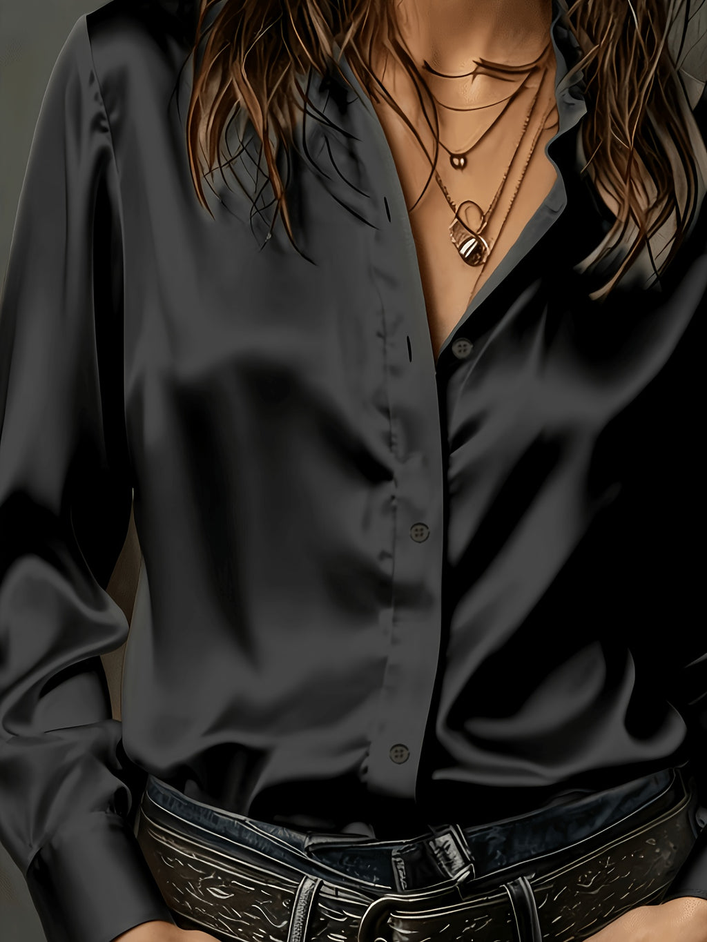 Women's All-Season Commuter Satin Shirt - Black