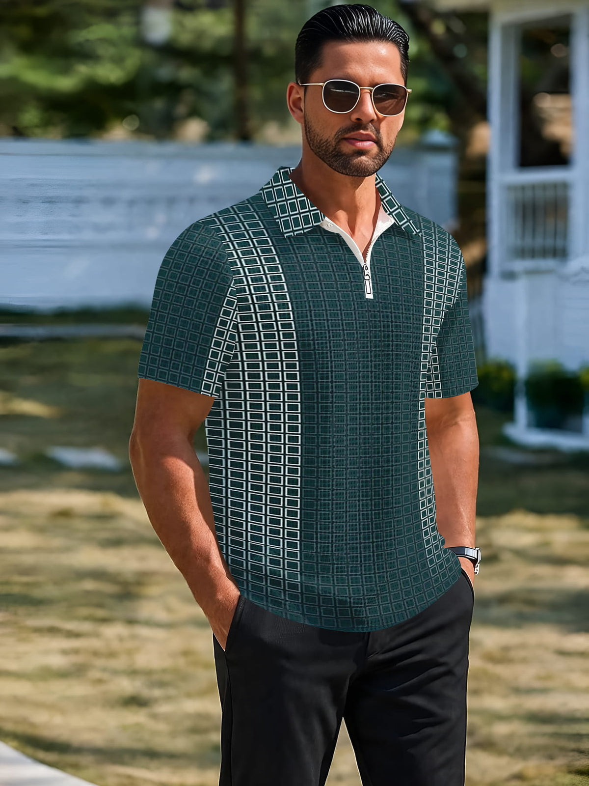 Men's Summer Waffle Knit Half-Zip Lapel Short-Sleeve Polo Shirt, Loose Fit Casual T-Shirt, the Best Choice for Work and Commuting Outfits - Mixed colors