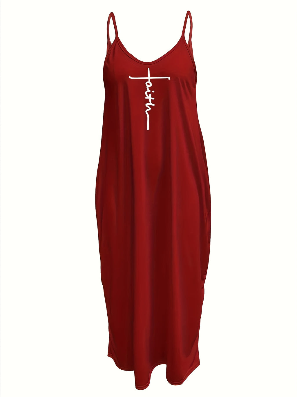Oriented to European And American Foreign Trade Cross-Border New Women'S Long Dress, Slim And A-Line Solid Color Pattern Suspender Dress - Burgundy