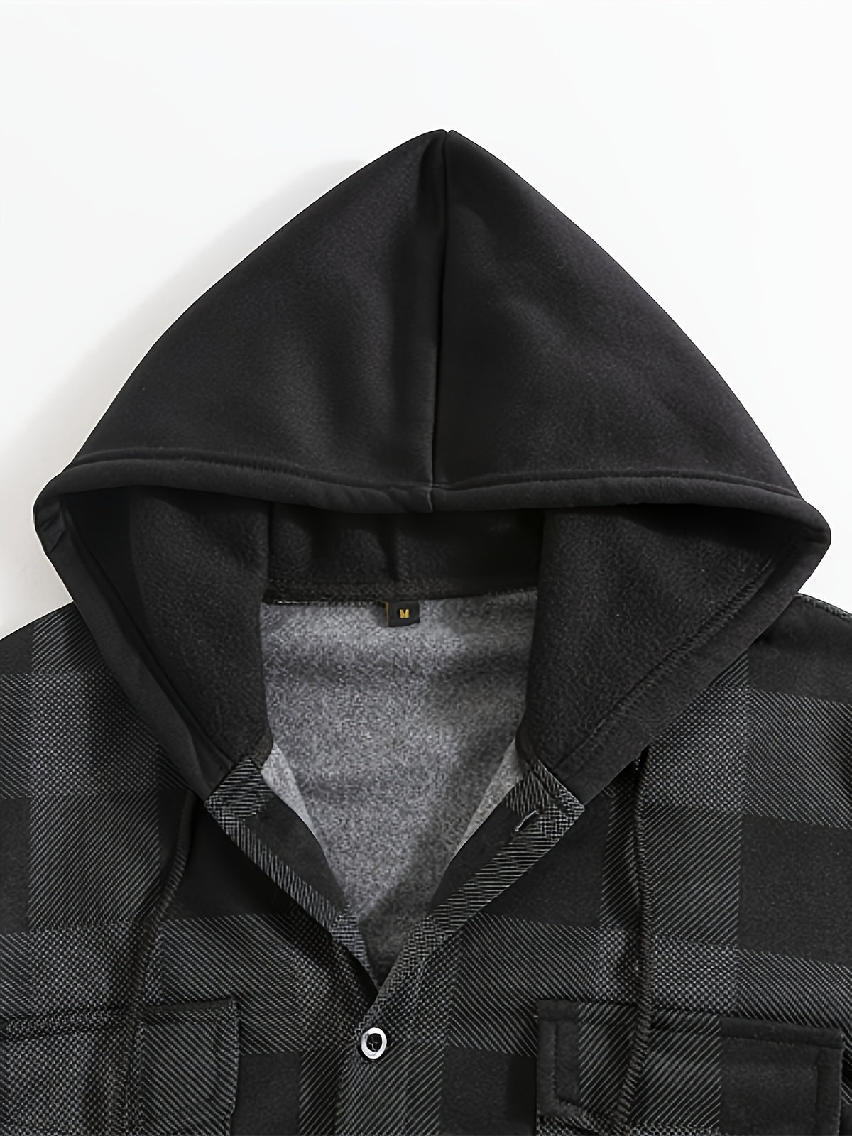 Men's Vintage Plaid Jacket, Men's Casual -Lined Shirt Jacket, Single-Breasted with Hood, Long Sleeve Outerwear, Men's Top, New Spring/Autumn Men's Outerwear - Dark Gray