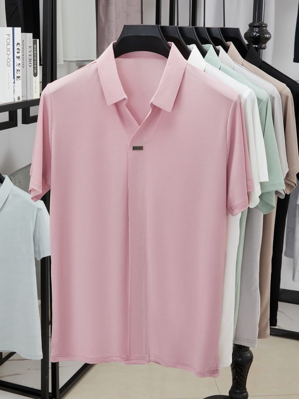 Men'S Luxury Notch Collar Polo Shirt, Thin Cool Wrinkle-Free Quick Dry Short Sleeve, Father'S Day Gift for Fishing Men'S Clothing - pink color