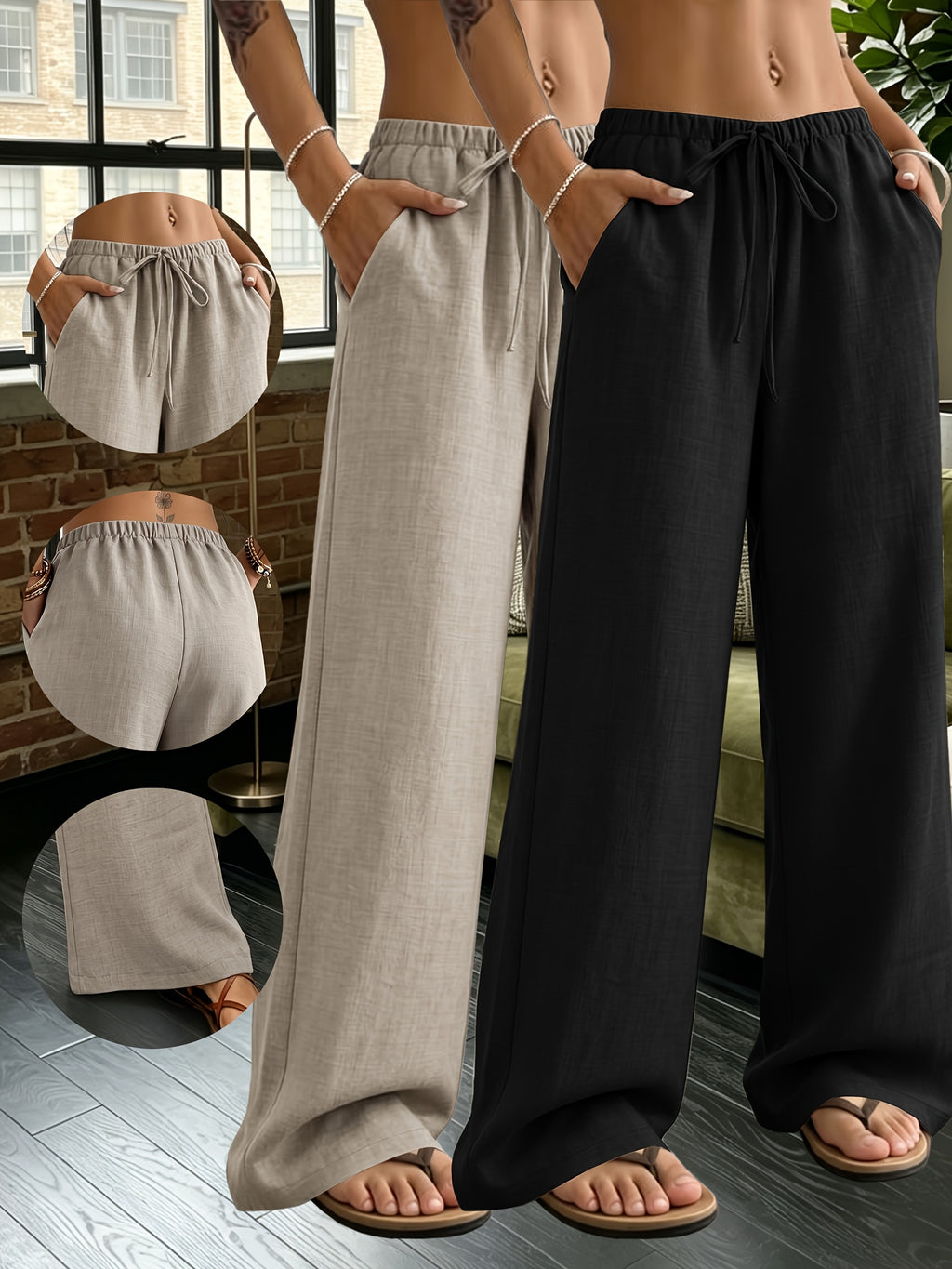 2pcs Exquisite Women'S Wide-Leg Pants - Non-Transparent Trousers, Machine Washable Daily And Formal Women'S Trousers, - All-Season Unisex Briefs, Party Attire, Multi-Functional Briefs, Classic Style, Lightweight Trousers, Fashionable Briefs - Mixed colors
