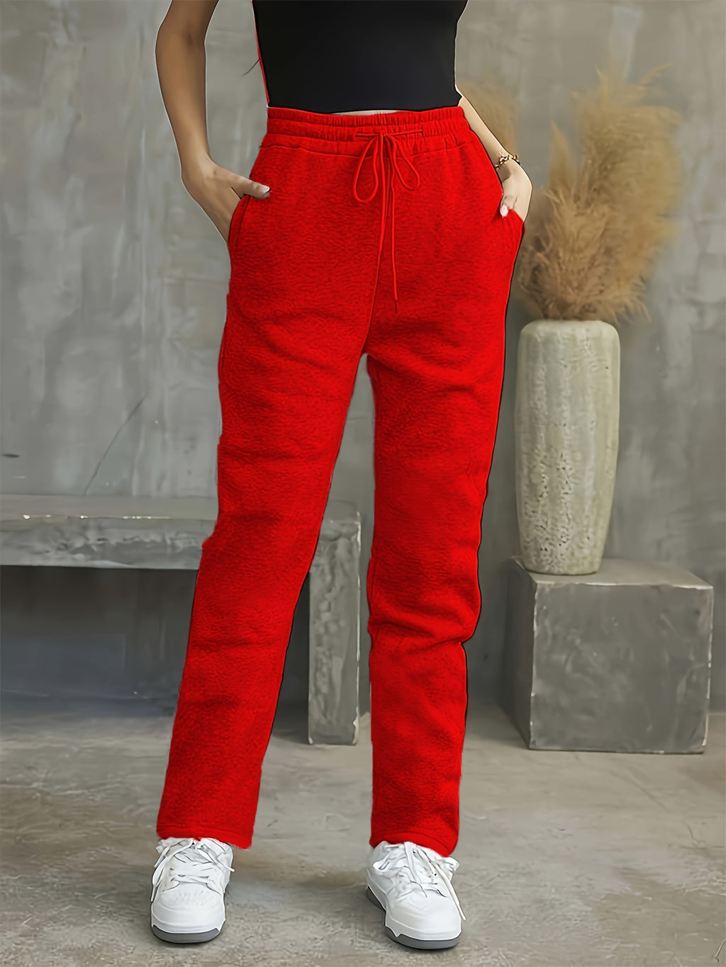 3599 Women's Sweatshirt, Y Casual Drawstring with Pockets - Red