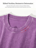 Men's Vintage Washed Heavyweight Pure Cotton Short-Sleeve T-Shirt with Nordic Compass Scenery and Mountain Forest Pine Tree Line Art Print - Violet