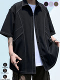 Zhiyu OBM Men's Multi-Color Workwear Short-Sleeve Shirt Jacket, Functional Topstitch Design Casual Outdoor Shirt, Cool and Stylish Must-Have Shirt Jacket for Boys - Black