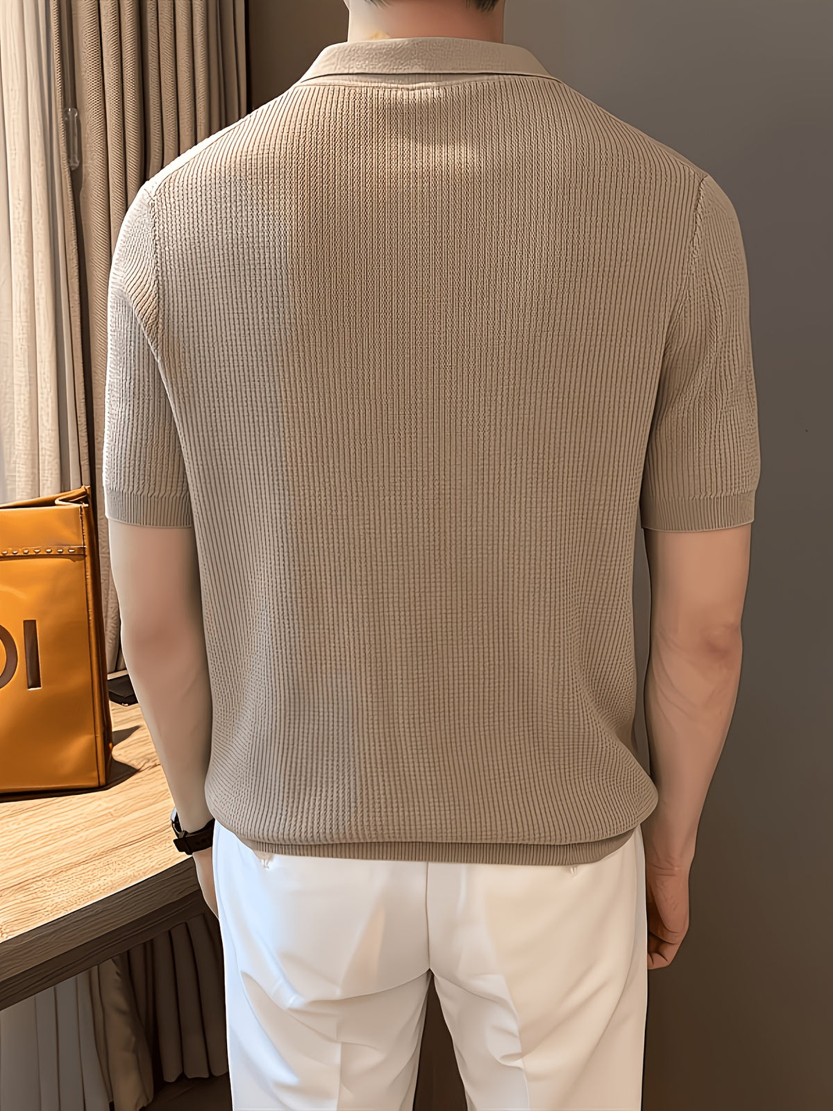 Men'S Summer Polo Shirt, Knit Collar Casual T-Shirt, Breathable And Comfortable Fit for Outdoor Activities, Golfing, Office Business Wear, Or Casual Daily Outfits, Valentine'S Day And Easter Gift - Apricot