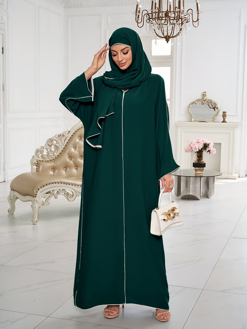 1 Set ( + Dress), Solid Color Nida Fabric, Elegant and Comfortable, Breathable and Comfortable for Outings | Simple Islamic Clothing | and Turkish Clothing, for Home, Outdoors, Leisure, Dresses for Women, Abaya for Women, Abaya Été, Abaya Femme - Dark Green