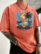 Summer New Unisex Pure T-Shirt, Skin-Friendly Comfortable Breathable Non-Sweaty, Creative Double-Sided Placement Print, Outdoor Travel Fitness Sports Versatile Short Sleeve Top - Orange