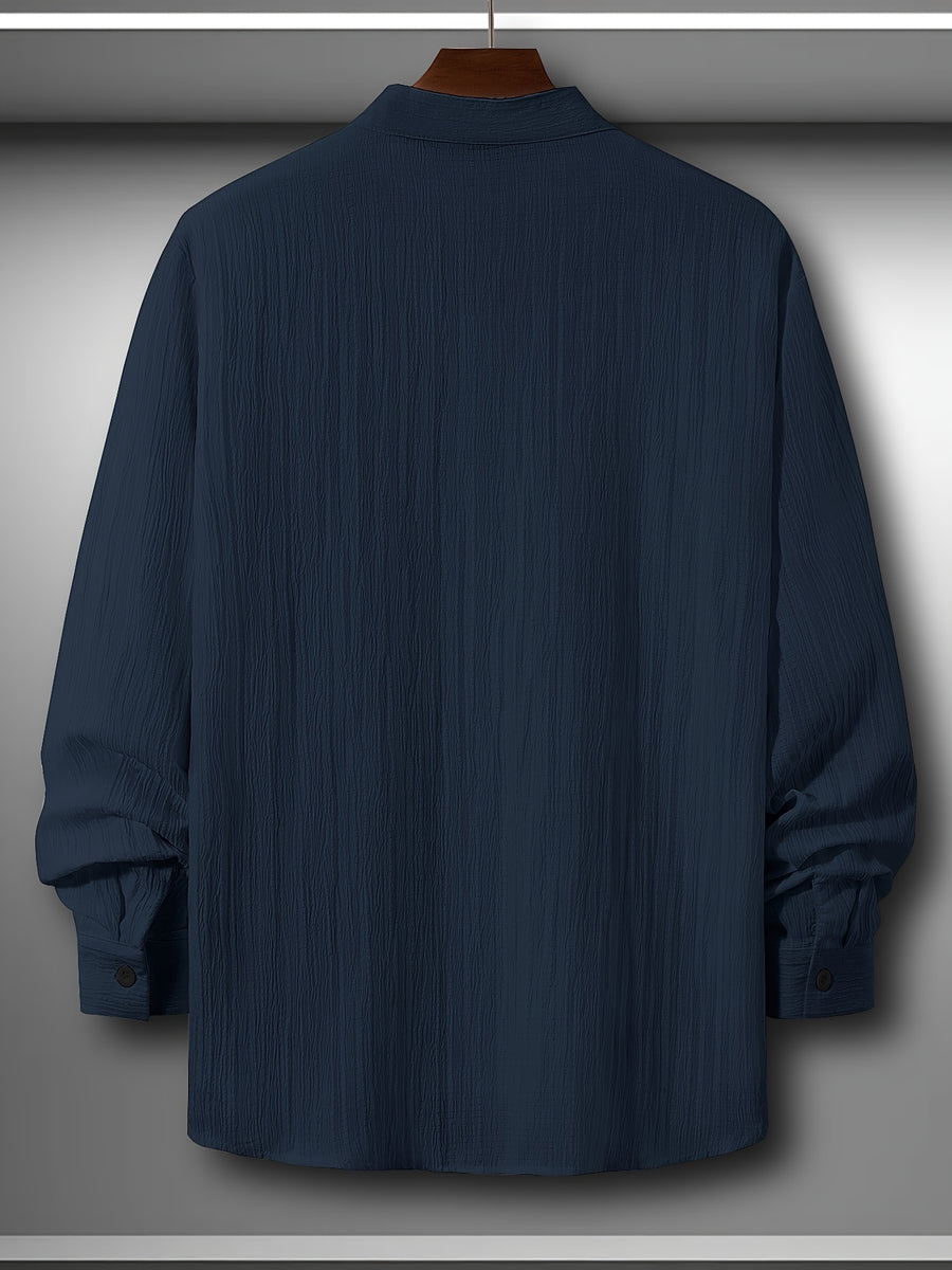 Zhiyu OBM Men's 3pcs Long Sleeve Shirt Set, Stand Collar, Draping Fabric, Multi-Color, Commuting and Casual Long Sleeve Shirt - Light Blue + Black + Navy Blue