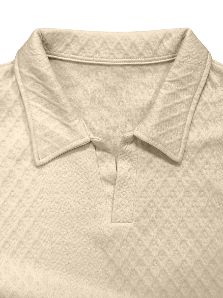 Men's New Rhombus Long Sleeve Polo Top, High-End Textured Lapel Pullover, Versatile Outerwear for Daily Commuting (Random Texture) - Apricot