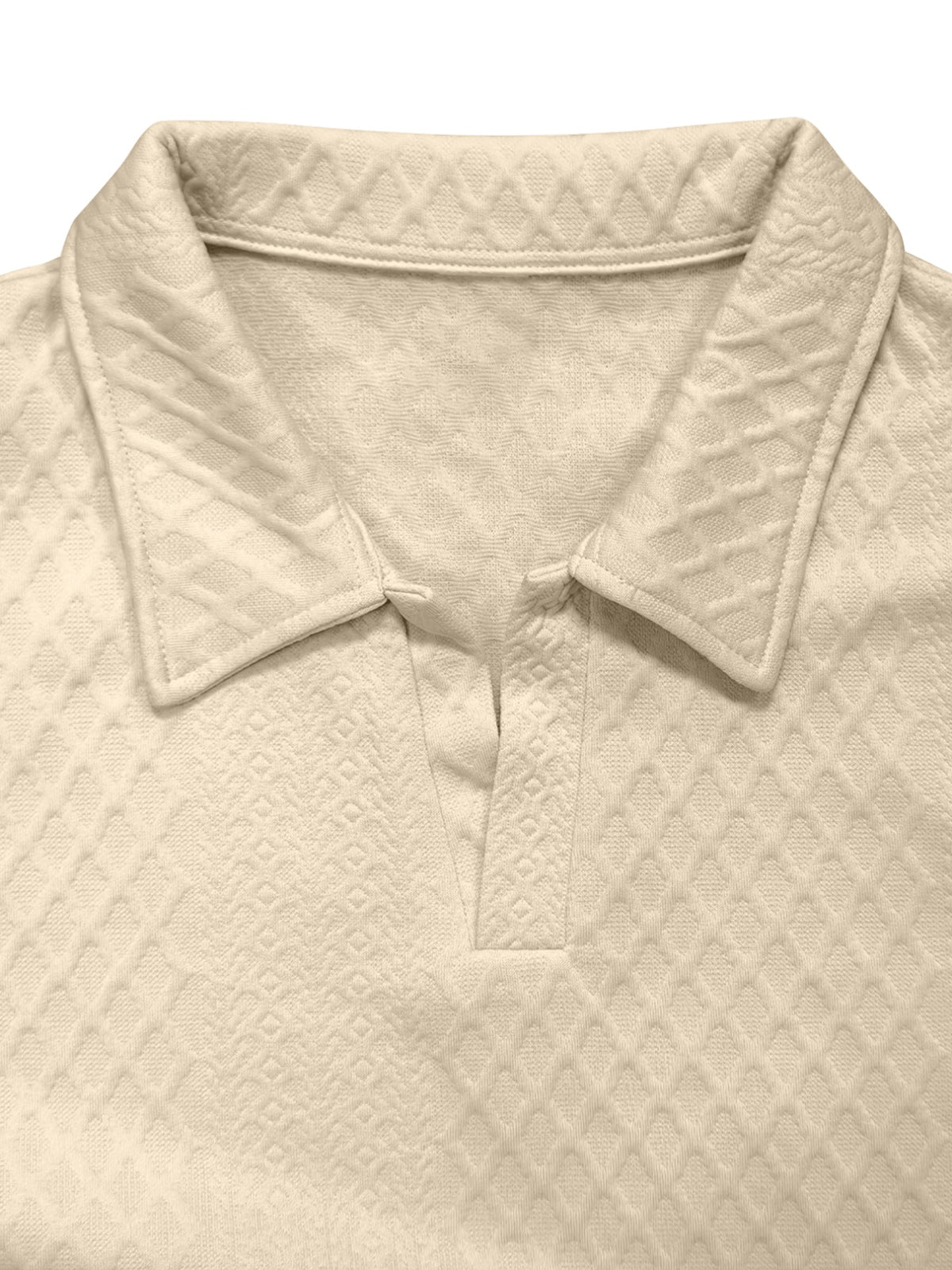 Men's New Rhombus Long Sleeve Polo Top, High-End Textured Lapel Pullover, Versatile Outerwear for Daily Commuting (Random Texture) - Apricot