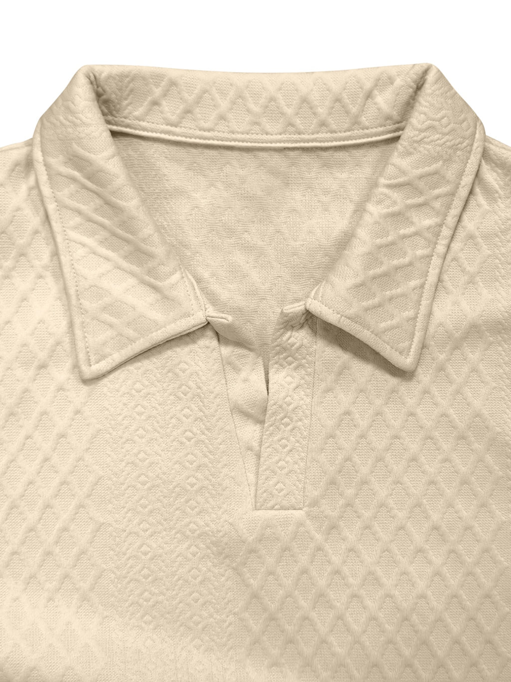 Spring/Autumn New Men'S Diamond Check Long Sleeve Polo Shirt Easy Lapel Casual Commuter Men'S Top (Random Texture) - Apricot