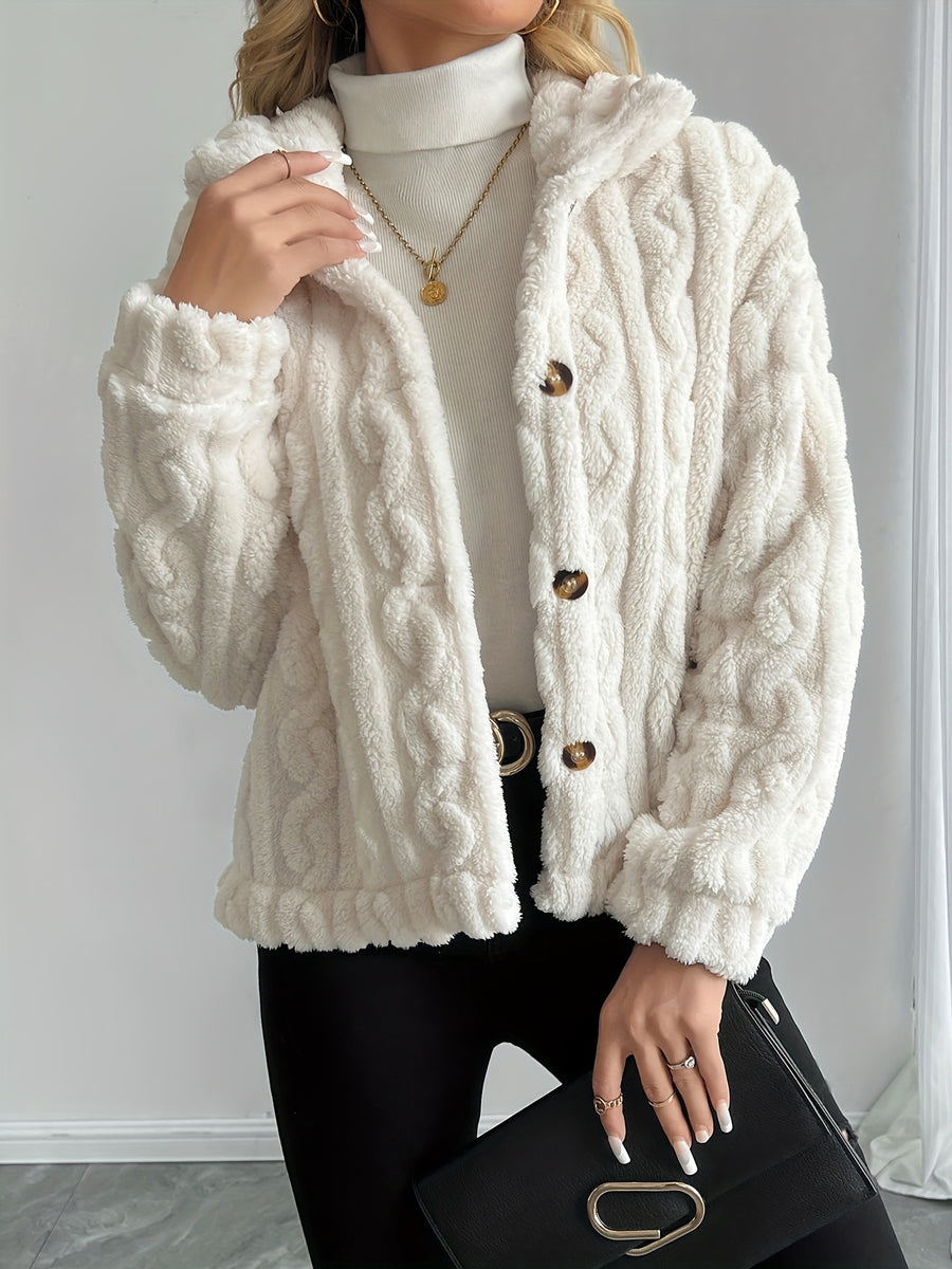 Double-Sided Lapel Button Elegant Top Coat - White