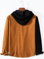 Men's Solid Color Patchwork Spring-Autumn Fashion Long-Sleeved Hooded Shirt Sweater Coat - Chocolate