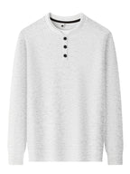 Men'S 3-Button Round Neck Faux Two-Piece Spring/Autumn Solid Color Sweatshirt, Regular Shoulder Long Sleeve Pullover, Spring/Autumn Season, Wearable As Single Piece Or Layering Piece - SINBOS - White and Grey