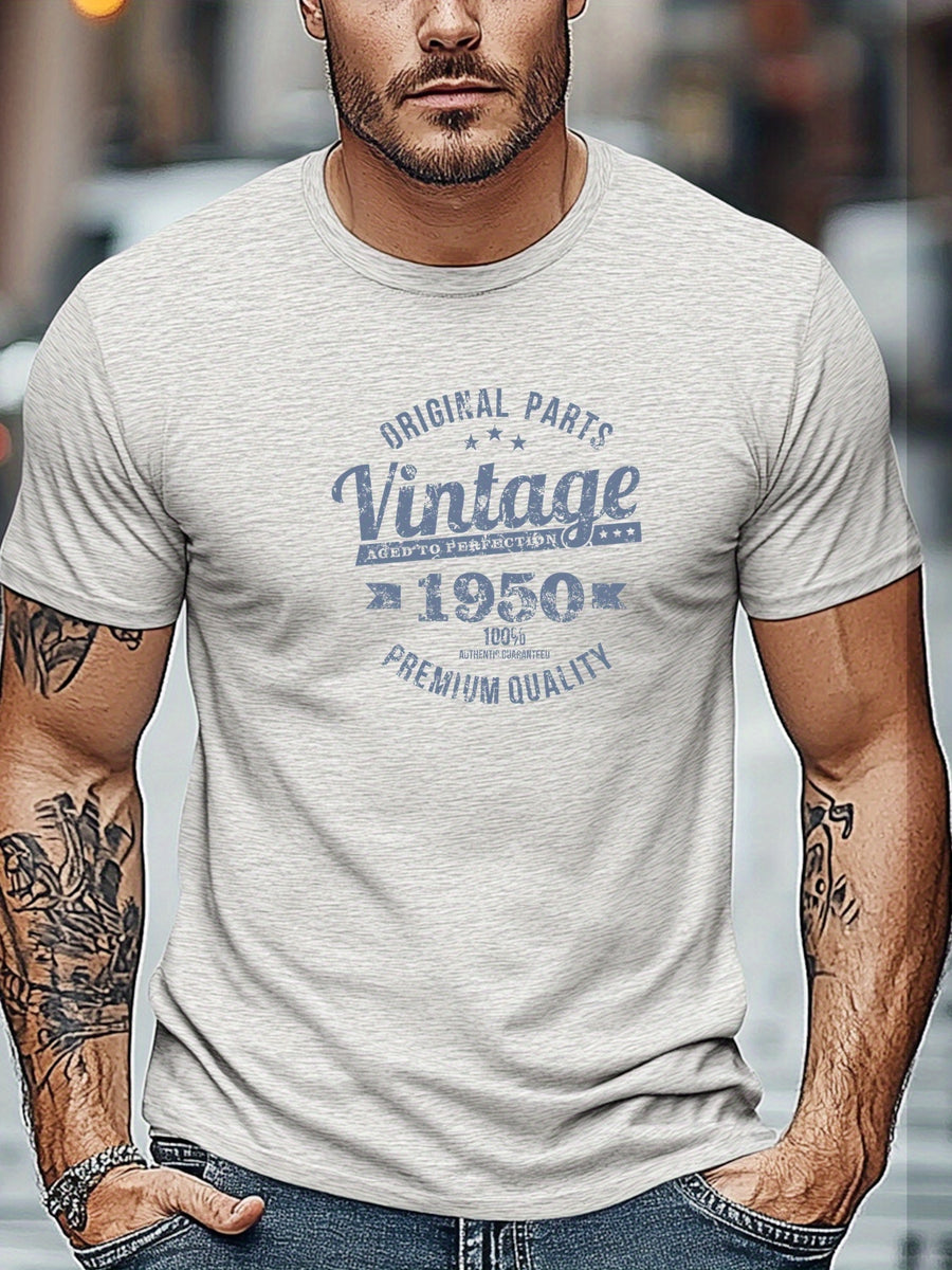 Men'S Original Parts Vintage Pattern Summer Casual Round Neck Short Sleeve T-Shirt - Light Grey
