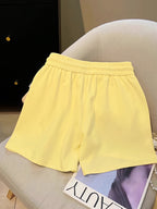 Women'S Fashion Embroidered Decorative Casual Shorts - Yellow