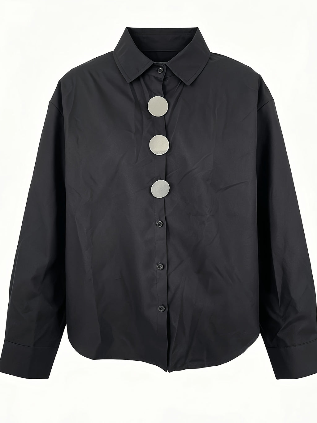 2026 Spring New Arrival Women's Large Button Shirt, Loose Fit Silhouette, Conceals Figure and, French-Style Commuter Elegance Long Sleeve Blouse, Versatile Designer Top - Black