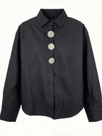 2026 Spring New Arrival Women's Large Button Shirt, Loose Fit Silhouette, Conceals Figure and, French-Style Commuter Elegance Long Sleeve Blouse, Versatile Designer Top - Black