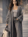 Women'S Solid Color Cardigan Sweater, Casual Long Sleeve Open Front Cardigan - Grey