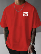 Minimalist Hand-Drawn Numerals and  Letter Creative Front and Back Print Fashionable Men's Casual Versatile #Commute #Leisure #Home #Office #Trendy Streetwear Fashion Item Crew Neck Heavyweight Pure Cotton T-Shirt - Red