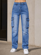 High-Stretch Women'S Fashion Casual Multi-Pocket Multi-Button Skinny Jeans - Peacock Blue