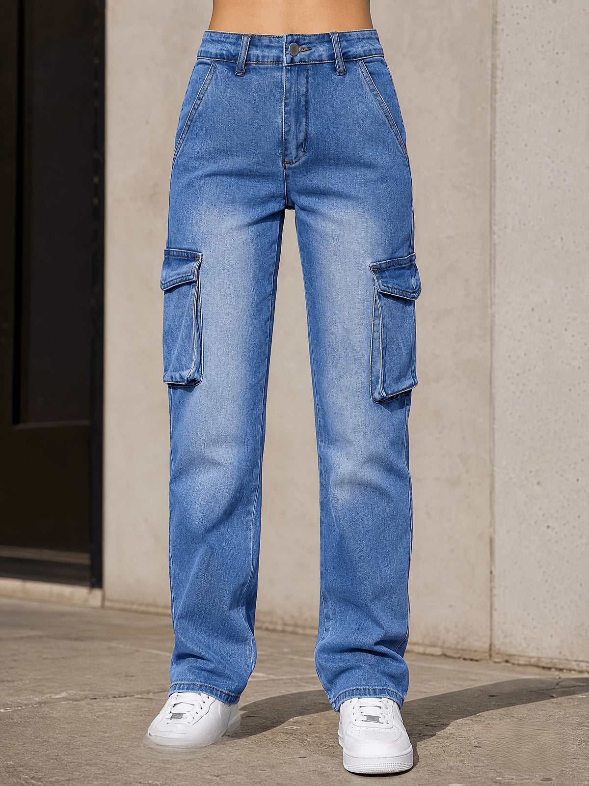 High-Stretch Women'S Fashion Casual Multi-Pocket Multi-Button Skinny Jeans - Peacock Blue