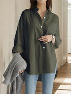 Women'S Loose Elegant Spring Autumn Long Sleeve Office Shirt Solid Color Casual Versatile Easy Top Work Blouse - Olive Green
