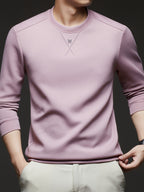 [Xingfan] 2026 Summer Men'S Long Sleeve T-Shirt Solid Round Neck Athletic Base Layer Sweatshirt - pink