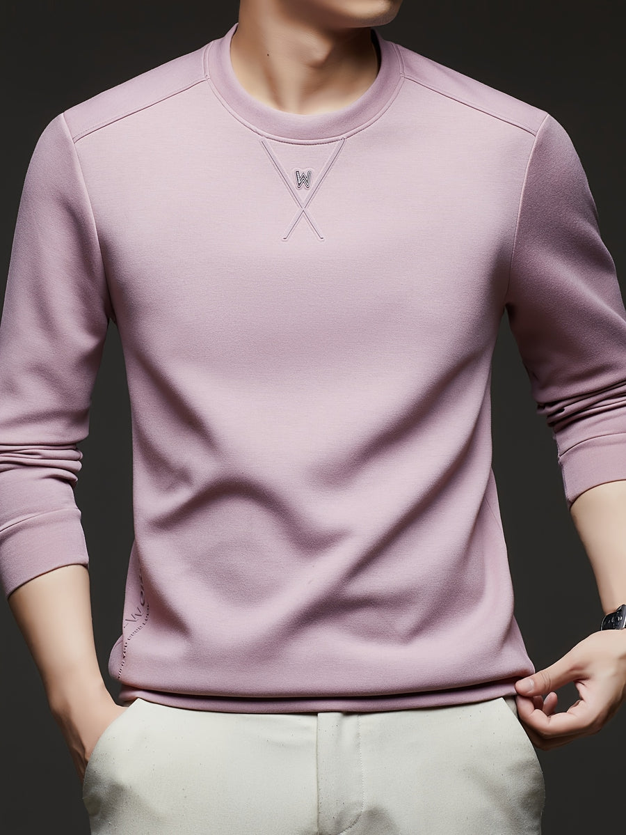 [Xingfan] 2026 Summer Men'S Long Sleeve T-Shirt Solid Round Neck Athletic Base Layer Sweatshirt - pink
