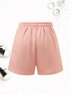 4pcs Women's Elegant Casual Jogger Shorts - Floral Print, Drawstring Loose Fit Summer Vacation Sweatpants, Machine Washable - Black + Gray + Apricot + Pink