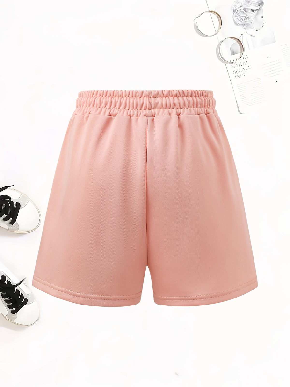 4pcs Women's Elegant Casual Jogger Shorts - Floral Print, Drawstring Loose Fit Summer Vacation Sweatpants, Machine Washable - Black + Gray + Apricot + Pink