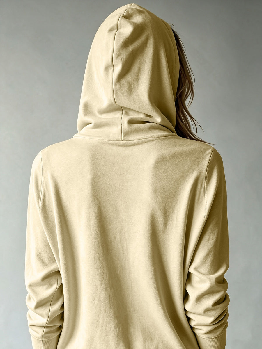 Women's Casual Hooded Cardigan, Button-Up Long Sleeve Top, Lightweight Loose Hooded Outerwear, Suitable for Daily/Commute/Vacation Multi-Scene Wear, Gavin - Apricot