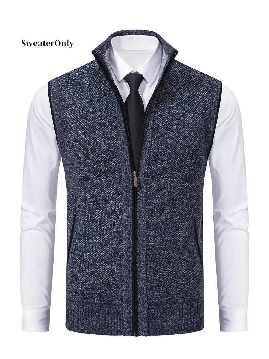Men'S Knitted Zipper Cardigan Vest Sweater with Pockets - Slate Grey