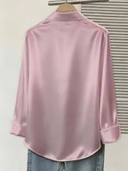 Women's Spring/Autumn Elegant and Versatile Satin Commuter Shirt - Pale Pinkish Gray