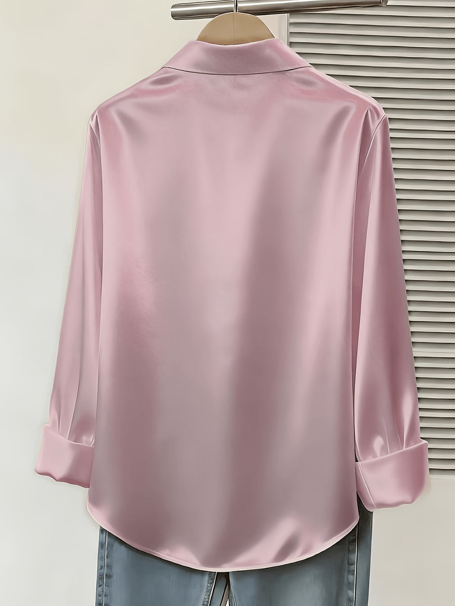 Women's Spring/Autumn Elegant and Versatile Satin Commuter Shirt - Pale Pinkish Gray