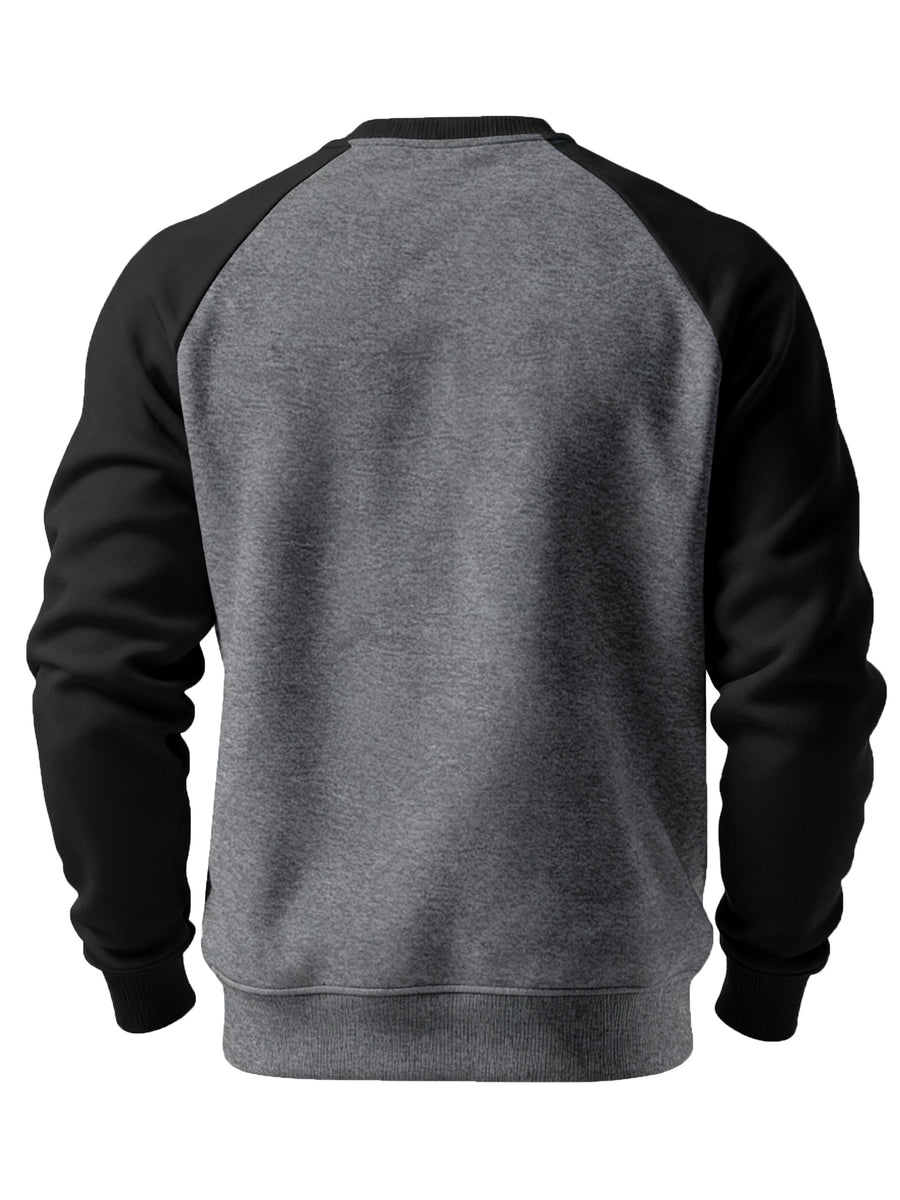 Men's New Autumn/Winter Casual Fitness Sports Thickened Crew Neck Raglan Sleeve Basic Long Sleeve Fashion Sweatshirt, 250g Brushed Fabric - Dark Gray + Black